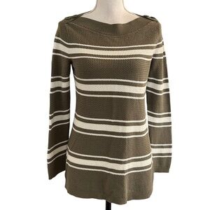 Talbots BASKET WEAVE SWEATER Women’s SZ Medium Olive &‎ White Striped Knit